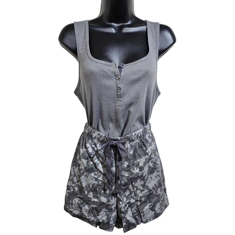 New Joe Fresh PJ Pajamas Tank Booty Shorts Set Gray Floral Camo 1x